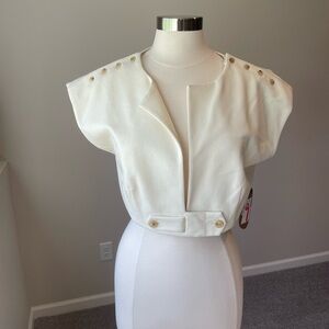 Ports 1961 White Puff Sleeve Blouse with Notched Collar